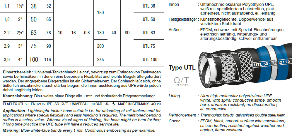 ELAFLEX UTL 轻型槽罐软管